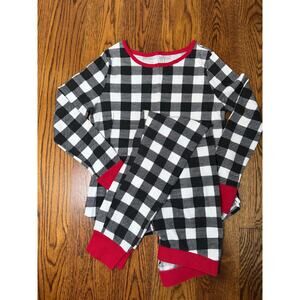 Women’s Buffalo Plaid Pajama Set Black White Checkered Red Trim Size M